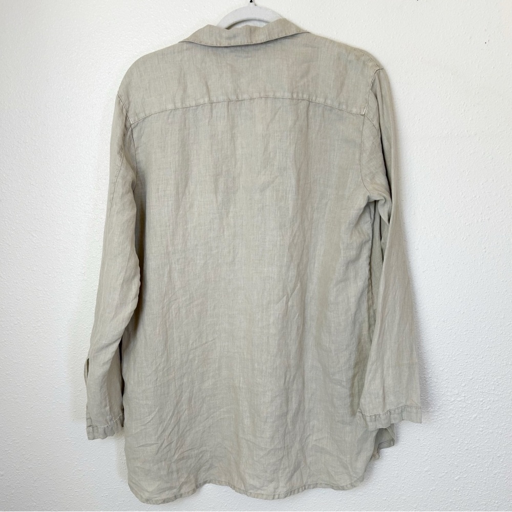 James Perse Beige Linen V-Neck Long Sleeve Top - Picture 5 of 6